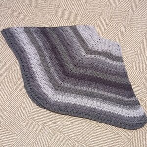 Handmade Crocheted Small Christmas Tree Skirt, Ombre Gray Striped Shawl